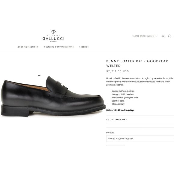 Gianni Gallucci Mens 11.5 / 44.5EU Navy Leather Dress Shoes Luxury Loafers $2211 main image 9